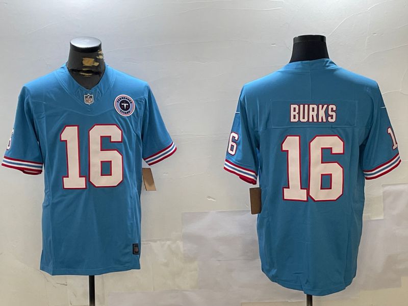 Men Tennessee Titans #16 Burks Light Blue Throwback Three generation 2024 Nike Limited NFL Jersey style 2->tennessee titans->NFL Jersey